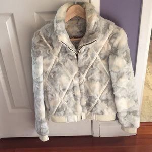 la sharten women fur mix with leather jacket